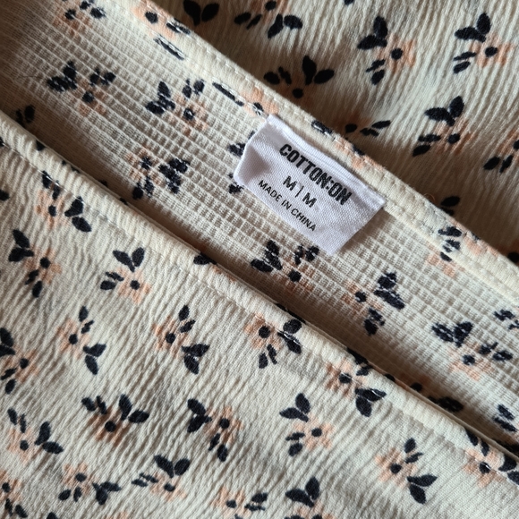 Cotton On M Ivory Floral Long Sleeve Square Neckline Mini Dress - Picture 11 of 14